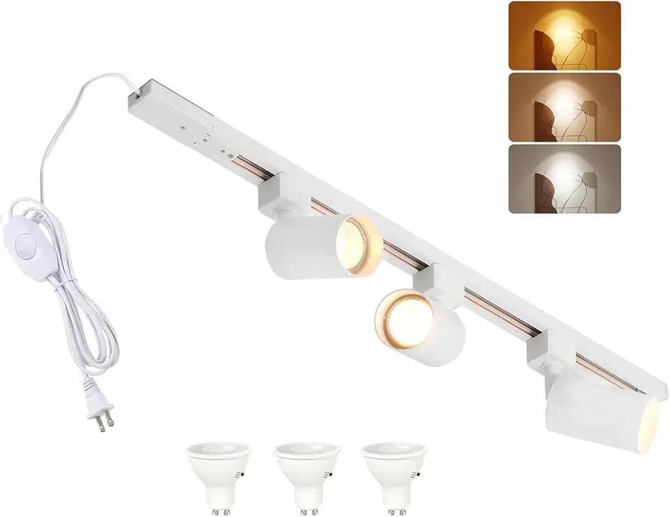 3-Color Dimmable Plug in Track Lighting with Power Cord, 3-Light White