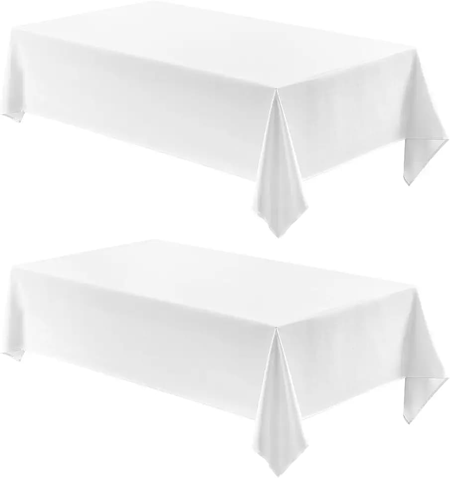 Veblandy 2 Pack Rectangle Tablecloth, 52x70 inch, Water Resistant Wrinkle Free Linen Textured Table Cloth Washable, Decorative Fabric Table Cover for Dining, Party and Camping, White
