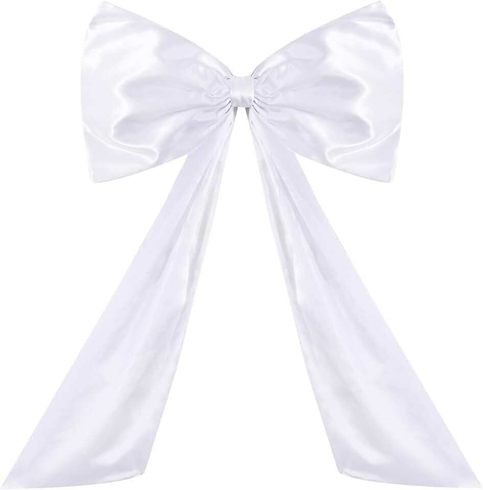 TONIFUL 42x24 Inch Giant White Bow Room Decor Satin Ribbons Big Bows