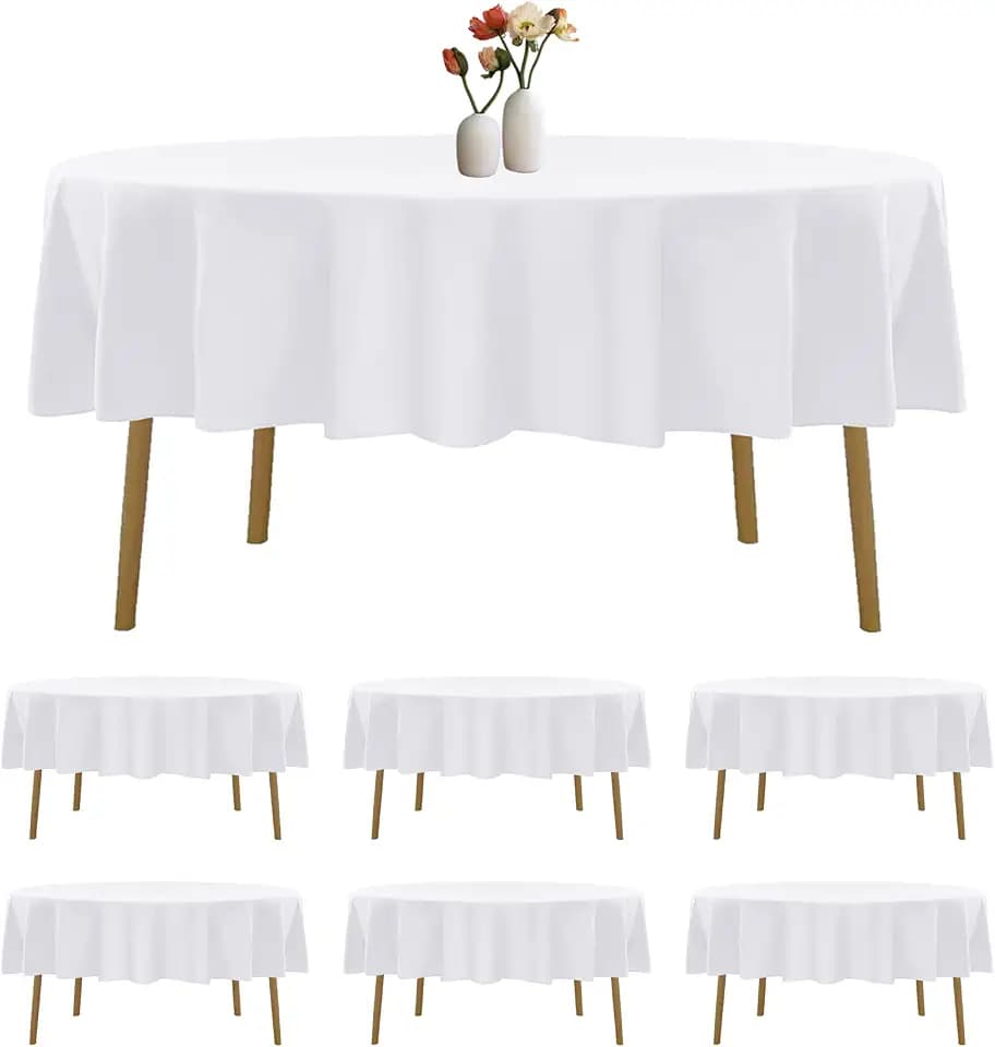 6 Pack Round Tablecloth 70 Inches White Table Cloth Stain and Wrinkle Resistant Washable Polyester Fabric Table Cover for Party, Wedding and Banquet Decoration