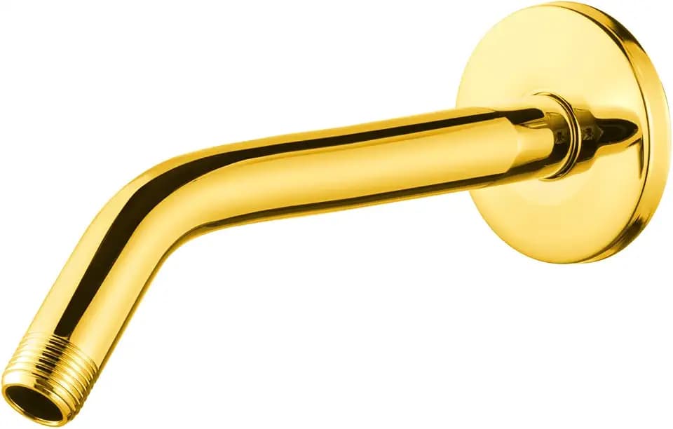 OFFO Shower Arm with Flange, 10 in Bright Gold Wall Mount Replacement Angle Shower Head Arm Wall-Mounted For Fixed Shower Head & Handheld Showerhead