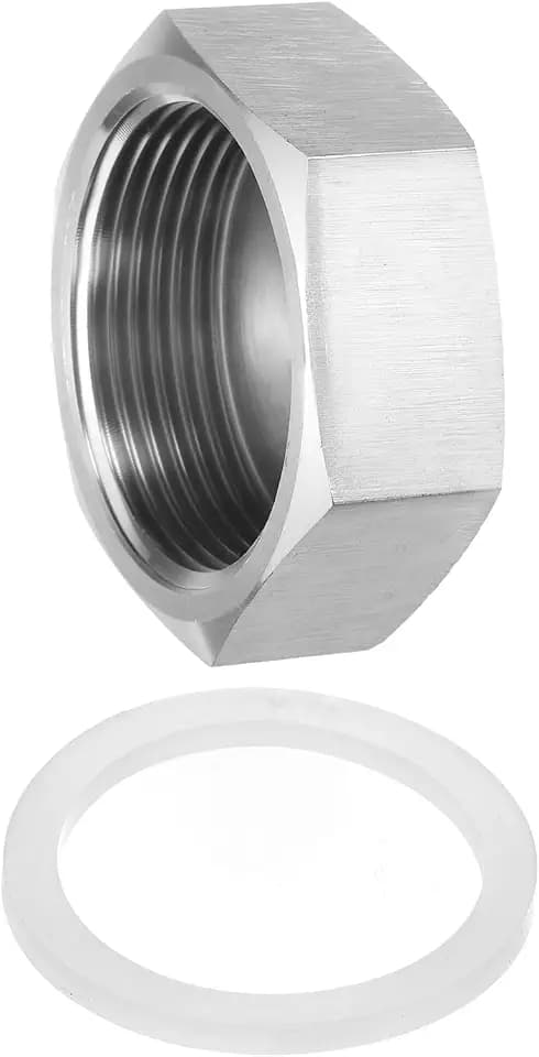 uxcell 1pcs Hex End Cap 304 Stainless Steel Nut with Washer, PT 1-1/2" Female Thread Pipe Fitting, Gas Line Water Line Stop Valve Cap Tubing Ends for Plumbing Fittings, Silver Tone
