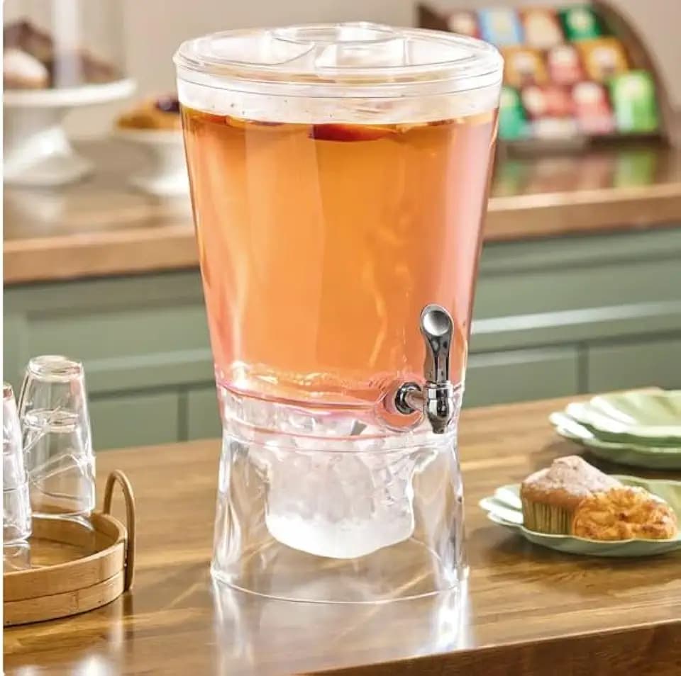 3.5 Gallon Acrylic Beverage Dispenser with Ice Core and Spigot, Clear BPA Free Drink Dispenser for Parties, Catering, Weddings and Events
