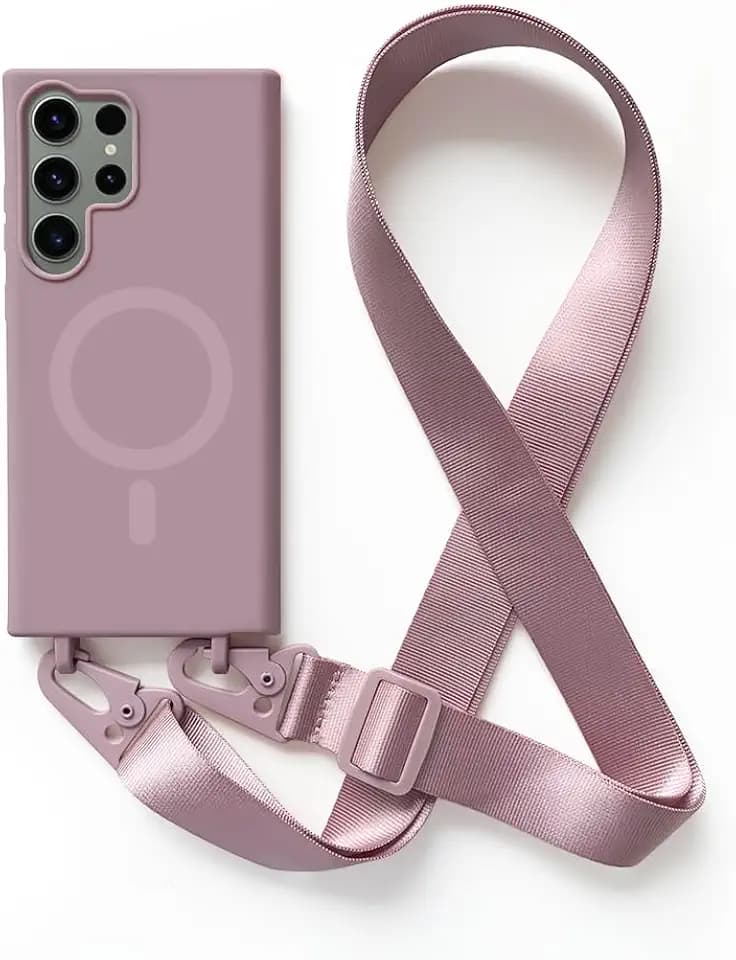 Handykette Schutzhülle kompatibel mit Samsung Galaxy S23 Ultra Handyhülle mit Band,Kabellosem Laden Hülle Halsband Lanyard Silikonhülle,Rose Gold