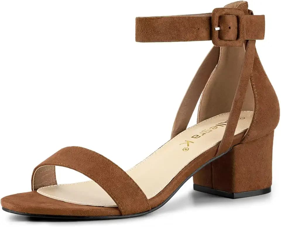 Allegra K Women's Ankle Strap Block Low Heel Sandal