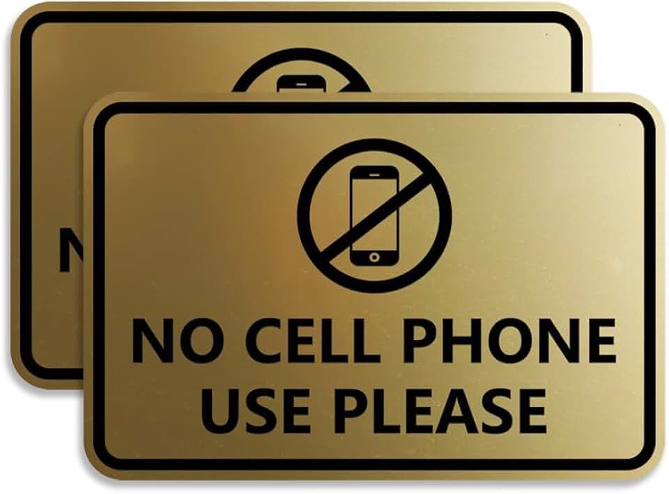 Signs ByLITA Classic Framed No Cell Phone Use Please (Brushed Gold) - Small 2 Pack
