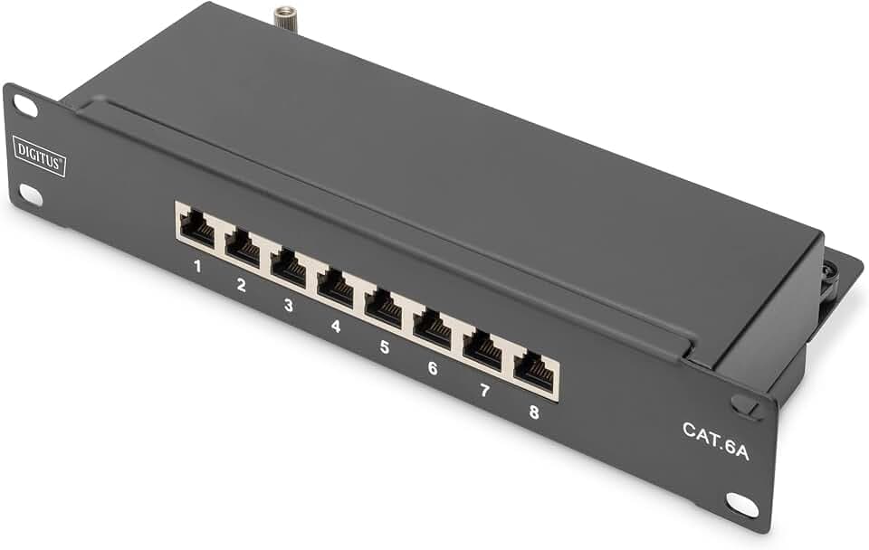 DIGITUS LSA Patchpanel – Cat 6A – 10 Zoll 1 HE – 8-Ports – Geschirmt
