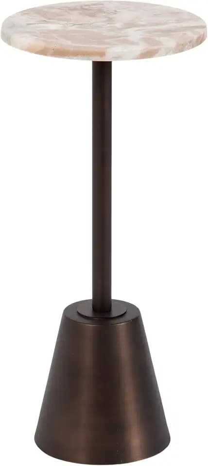 Kate and Laurel Tira Elegant Round Drink Table, 10 x 10 x 22, Brown Marble and Bronze, Modern Glam Circle Martini Table for Use as a Small Bedroom Nightstand or Living Room Plant Stand Option