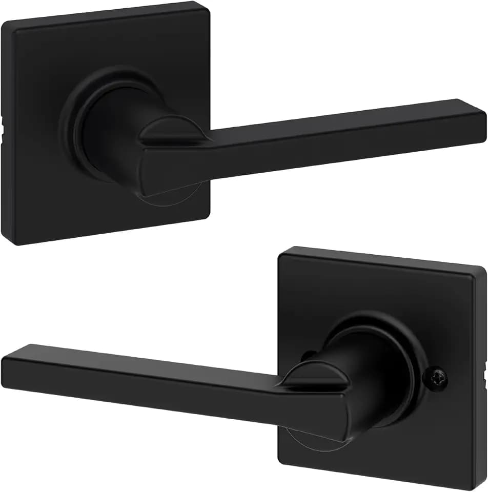Kwikset Casey Interior Passage Door Handle, Lever for Closet and Hallway Doors, Reversible Non-Locking Handle Lever, Matte Black, with Microban Protection