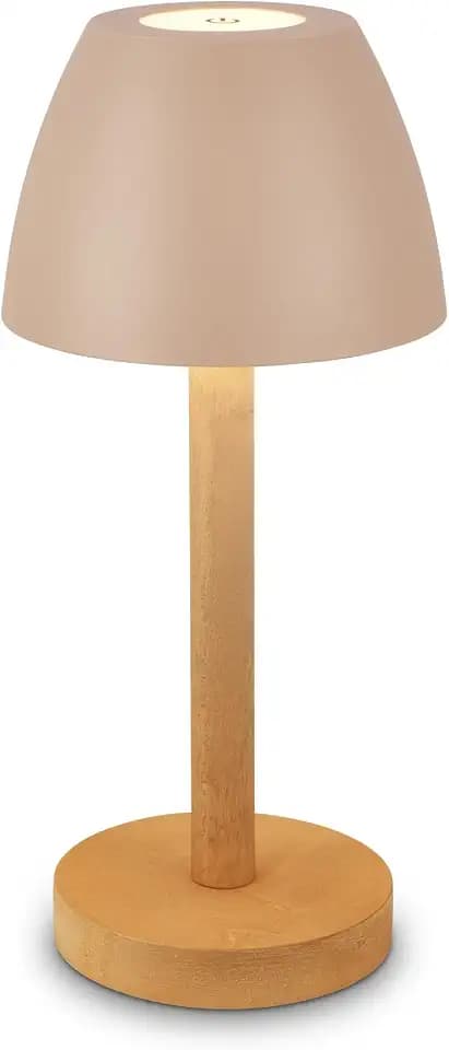 BRILONER - LED Tischlampe kabellos IP44 mit Touch, dimmbar, Akku tauschbar, Nachttischlampe, Leselampe, LED Lampe, Campinglampe, Tischleuchte, Akkulampe, Outdoor Lampe, 13,5x30 cm, Beige-Holz