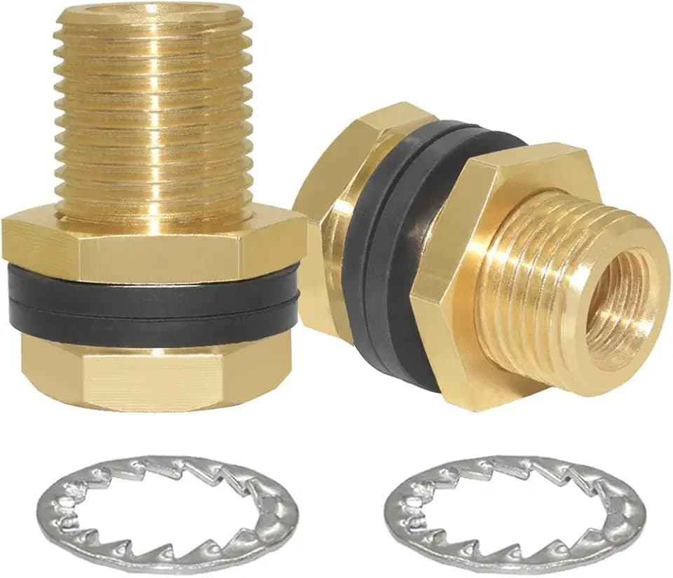 Joywayus 2PCS Brass Lengthened Bulkhead Fitting 1/4"NPT Female x 1/2" Male