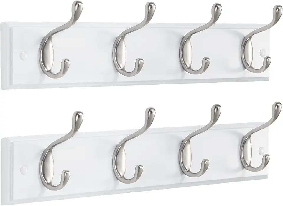 Amada Coat Rack Wall Mount 2 Pack, Coat Hangers with 8 Hooks, White