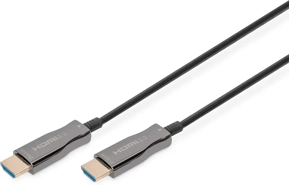 DIGITUS HDMI® AOC Hybrid Glasfaserkabel UHD 4K 15 m bis HDMI M m Doppelisolierung Schwarz Unterstützung HAOC-Kabel Active Optical Cable