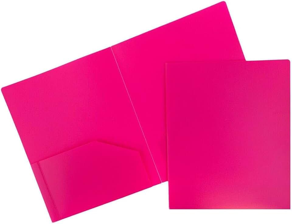 JAM PAPER Heavy Duty Plastic 2 Pocket Extra Tough School Folders - Fuchsia Hot Pink - 3/Pack