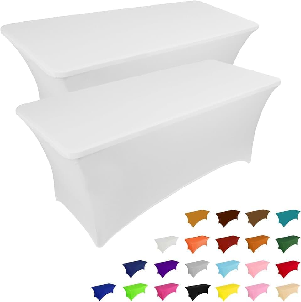 IVAPUPU 2 Pack 6FT Table Cloth for Rectangular Spandex White Table Cover