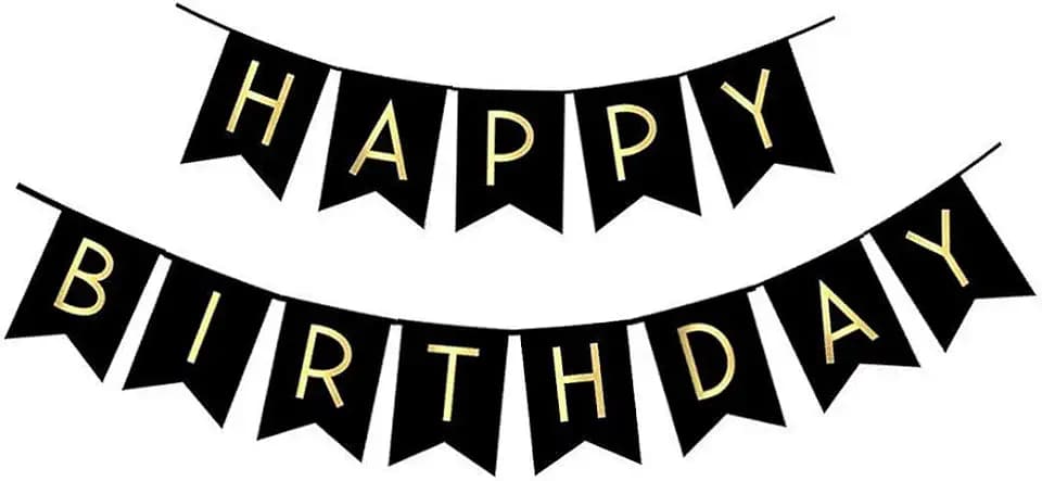 Fecedy Black Happy Birthday Bunting Banner with Shiny Gold Letters Pre-Strung No DIY for Birthday Party Decorations (Black)