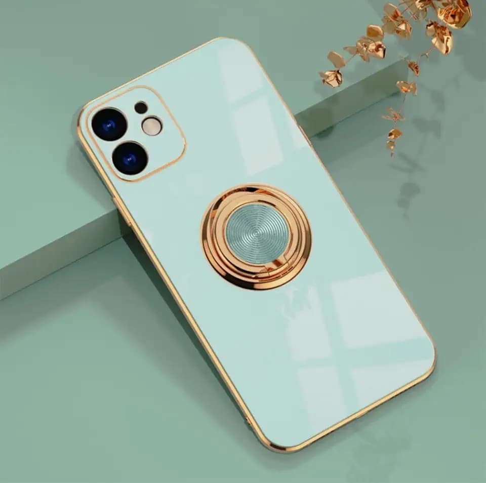 EYZUTAK Hülle für iPhone 12 Mini 5.4 Zoll, Glänzend Weiche Silikon TPU Slim Case mit 360 Grad Ring Ständer Bumper Stoßfest Schutzhülle Fingerhalter Magnetische Autohalterung Cover - Grün