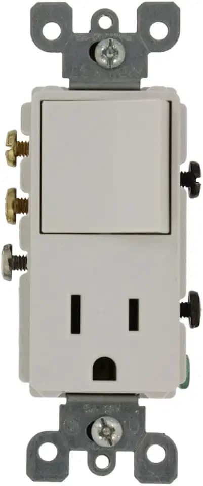 Leviton 15 Amp, 120 Volt, Decora 3-Way/AC Combination Switch, Commercial Grade, Grounding, 5645-W, White