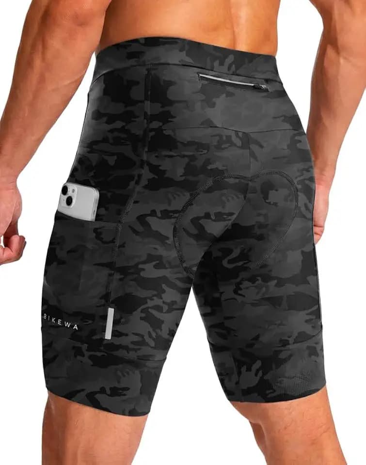 Bikewa Men's Bike Shorts 4D Padded Cycling Shorts for Men Road Riding Biking Bicycle Zipper Pockets