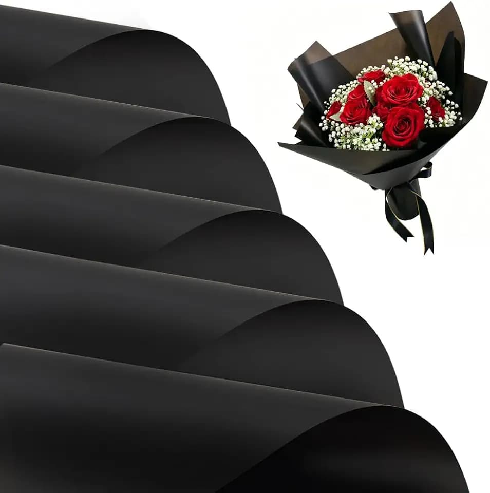 BEISHIDA 20 PCS Black Floral Wrapping Paper-Matte Waterproof Flower Wrapping Paper Bouquet for Florist Supplies, DIY Crafts, Gift Packaging, Valentine Mother's Day Birthday Wedding Gift