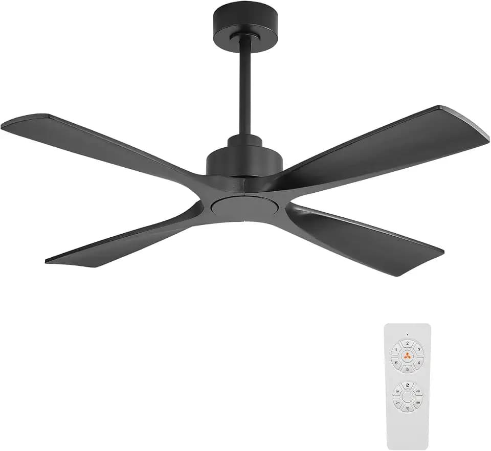 WINGBO Wood Ceiling Fan No Light, Remote Control (Black, 48")