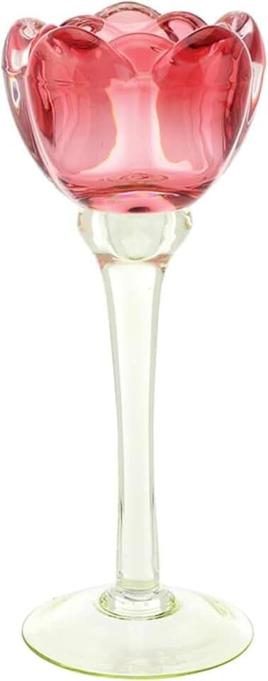 47th & Main Glass Poppy Votive Candle Holder, 3.25" Diameter x 8" Tall, Berry