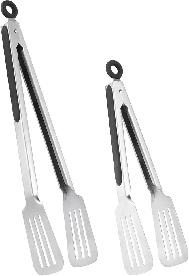 Tongs for Cooking, Set of 2 Metal Spatula Tongs for Grilling, Black
