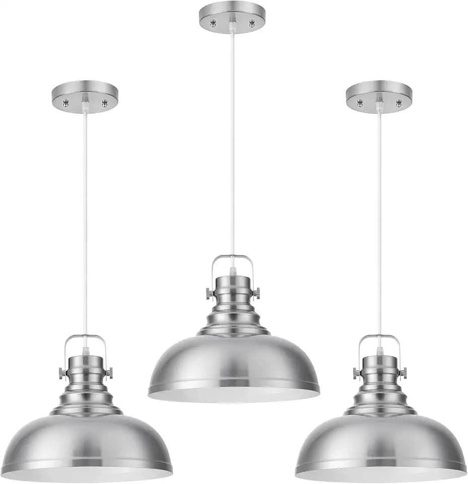 12 Inch Farmhouse Pendant Lights Kitchen Island, 3 Pack, Brushed Nickel