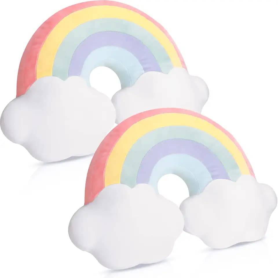 Queekay 2 Pcs 21 Inch Cloud Rainbow Pillow Plush Throw, Red