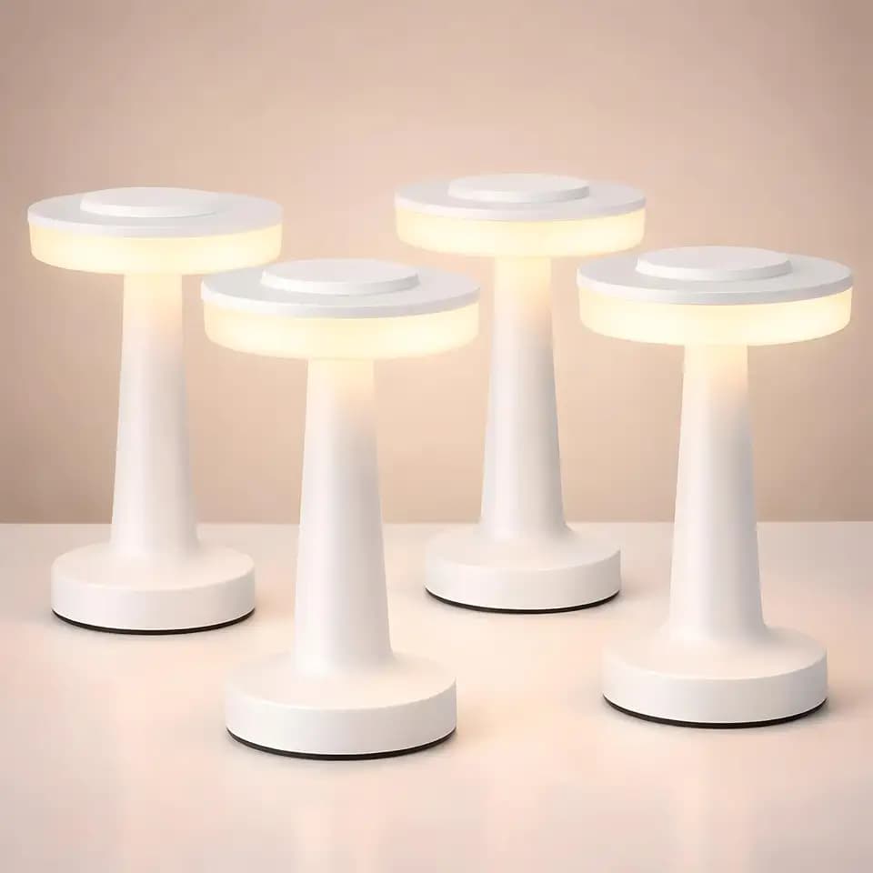 Riakrum 4 Pcs LED Cordless Table Lamp Bulk Rechargeable,White