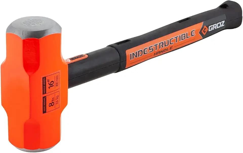 Groz 8 lb Sledge Hammer with Indestructible Handle, 16 Inch, Heavy Duty 50-58 HRC Forged Steel Head, Hi-Vis Finish, Vulcanized Rubber Grip, BS 876 and SANS 387:2014 Certified (34523)