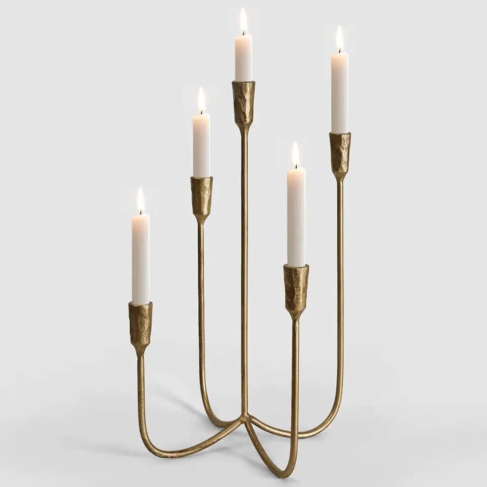 5-Candle Cast Iron Metal Candelabra Candlestick Holders 15 inch