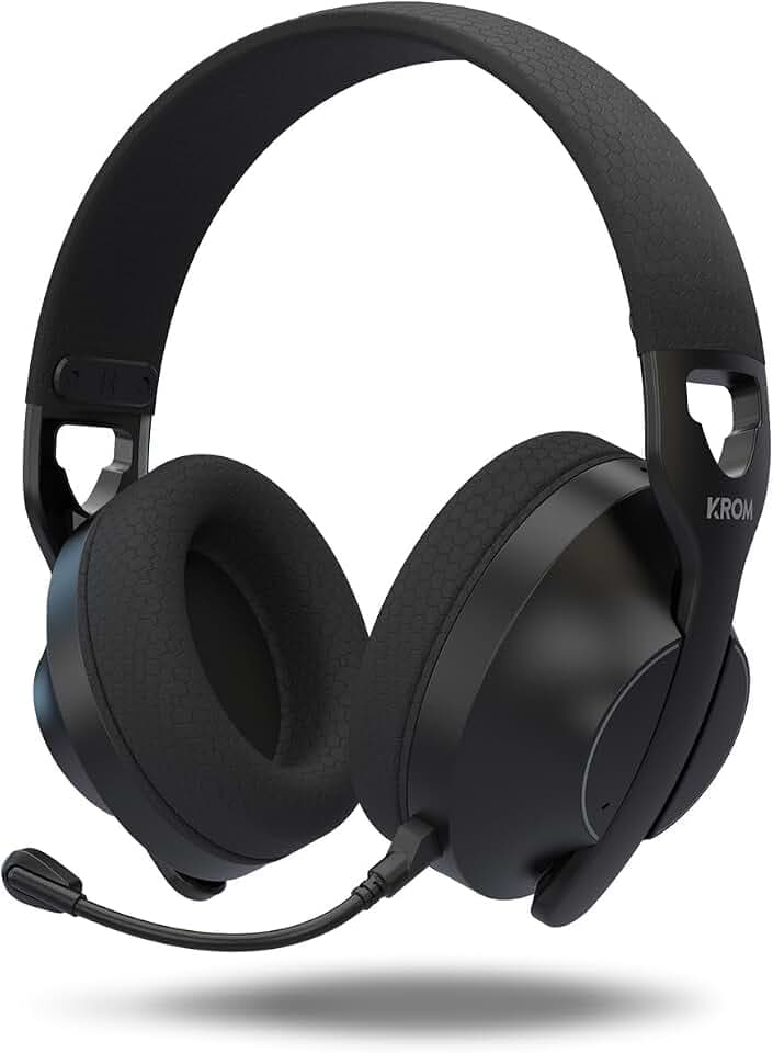 KROM Phase – In-Ear/Over-Ear Gaming-Headset Kabellos mit 3-Fach Verbindungsmodus (Bluetooth 5.3, 2.4 GHz & 3.5 mm Klinke), 40 mm Treiber, 40 Std. Akkulaufzeit, Schwarz
