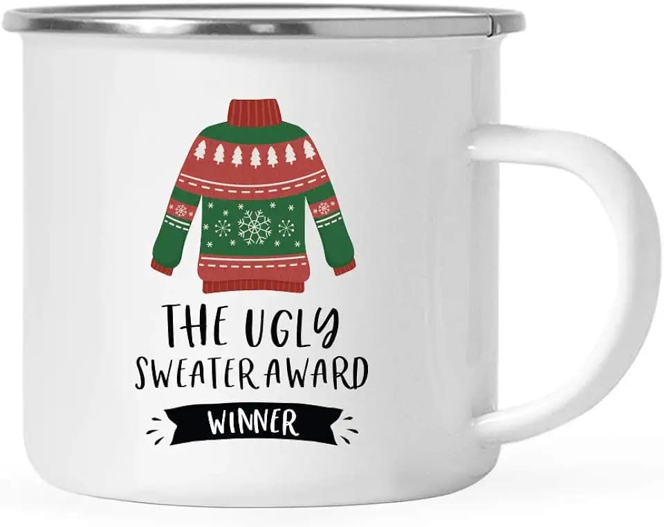Andaz Press 11oz. Stainless Steel Campfire Coffee Mug - Funny Coworker Office Award Winner, The Ugly Sweater Award Winner, 1-Pack
