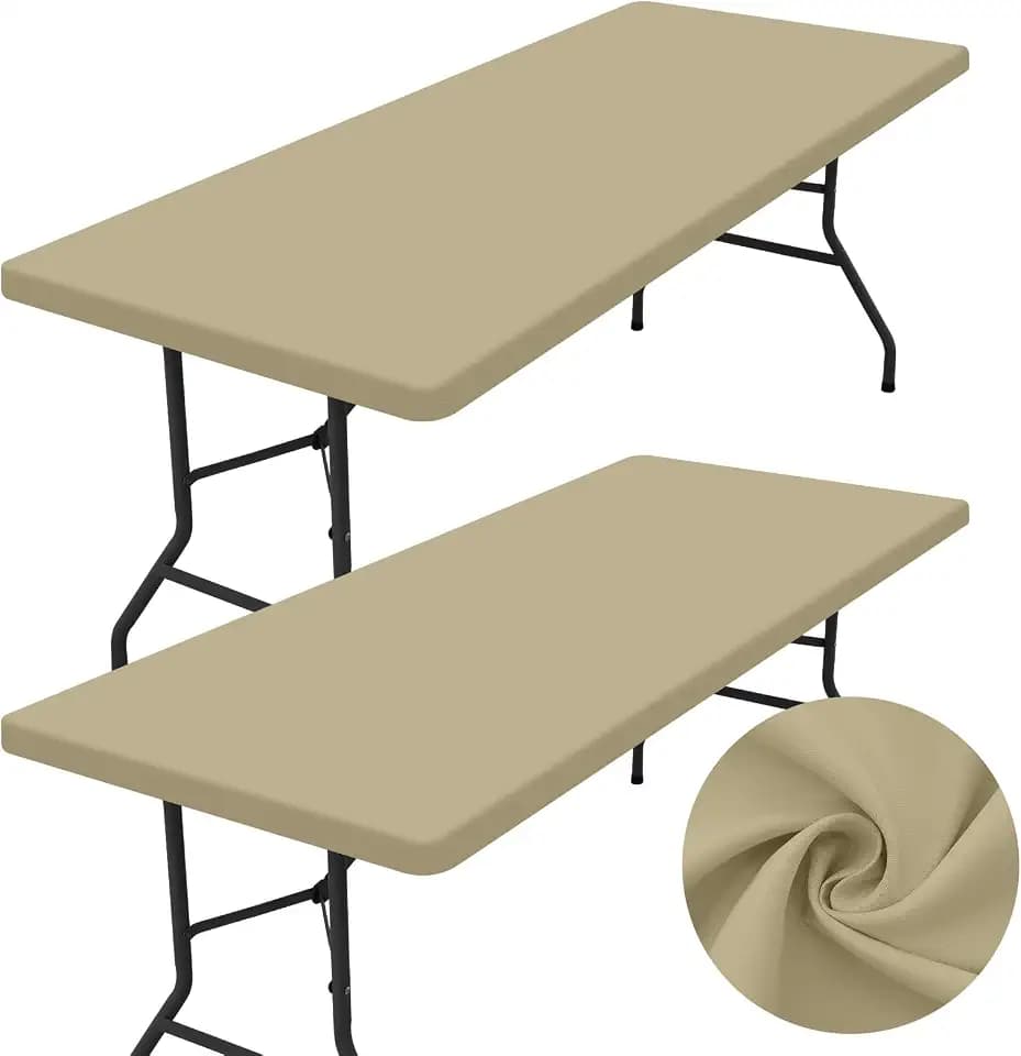 homing 2 Packs 6 Foot Rectangle Taupe Elastic Fitted Table Cloth