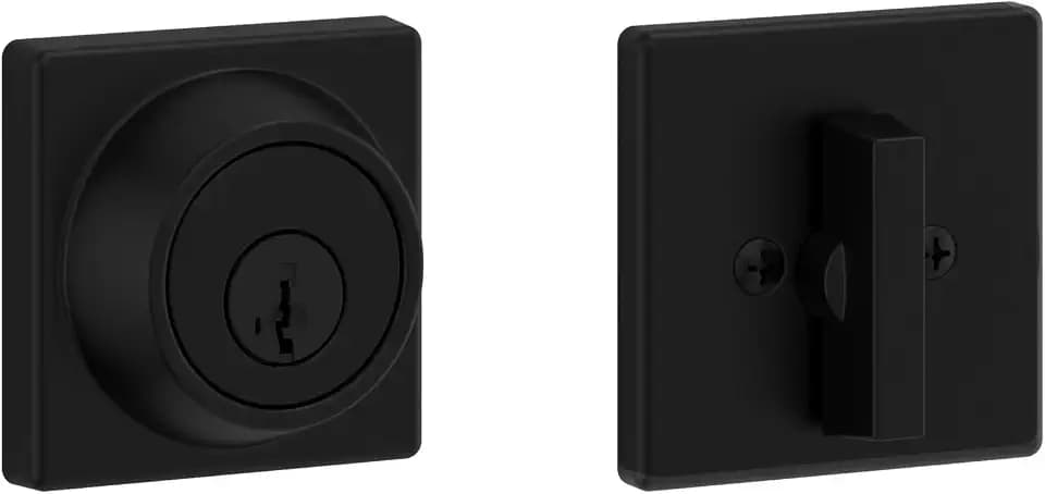 Kwikset 660 Deadbolt Lock, Matte Black Square Exterior Keyed Front Entry Door, Pick Resistant SmartKey Rekey Security, Single Cylinder Dead Bolt