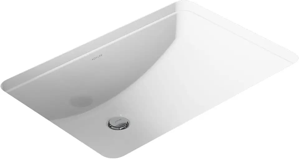 KOHLER 2215-0 Ladena Rectangular Undermount Bathroom Sink Vanity With Curved Bottom, 23-1/4 L x 16-1/4 W, White Bathroom Sinks