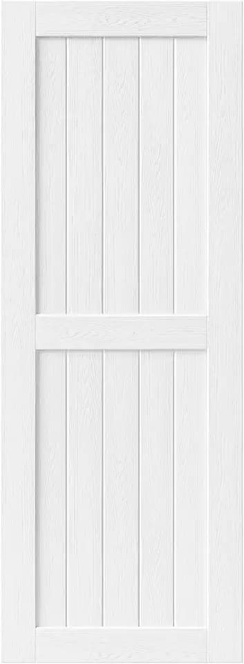 EaseLife 30in x 84in Sliding Barn Wood Door, White Interior Doors,DIY Assemblely, Solid Natural Spruce Panelled Slab,Easy Install,Apply to Rooms & Storage Closet,H-Frame