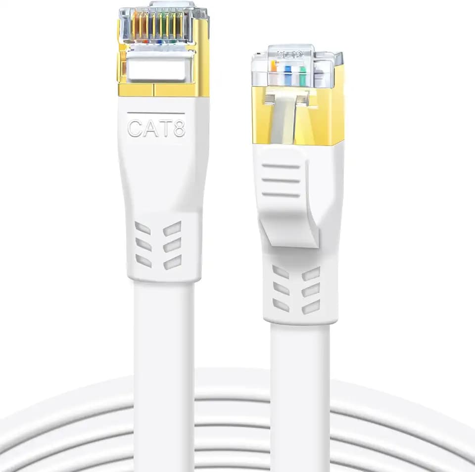 DDMALL CAT 8 LAN Kabel 8m, 40Gbps Flaches Netzwerkkabel (8 Meter, Weiß)