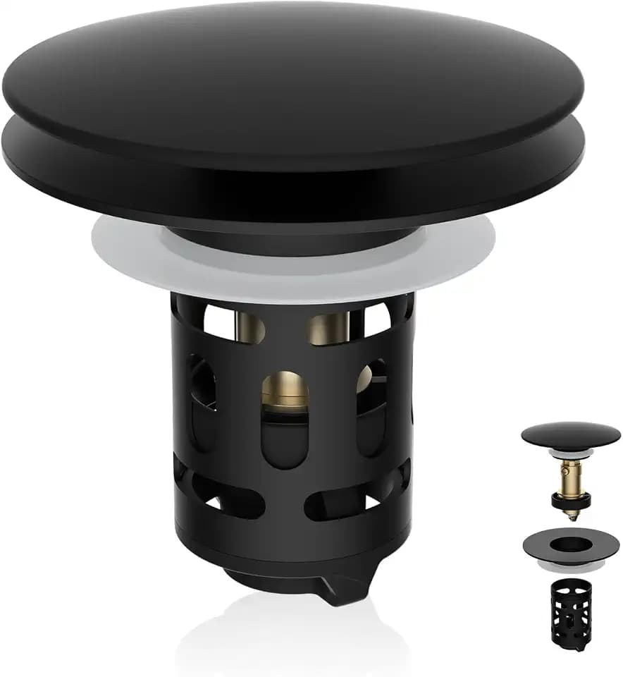 Universal Metal Bathroom Sink Stopper, Pop-Up Hair Catcher Strainer, Black