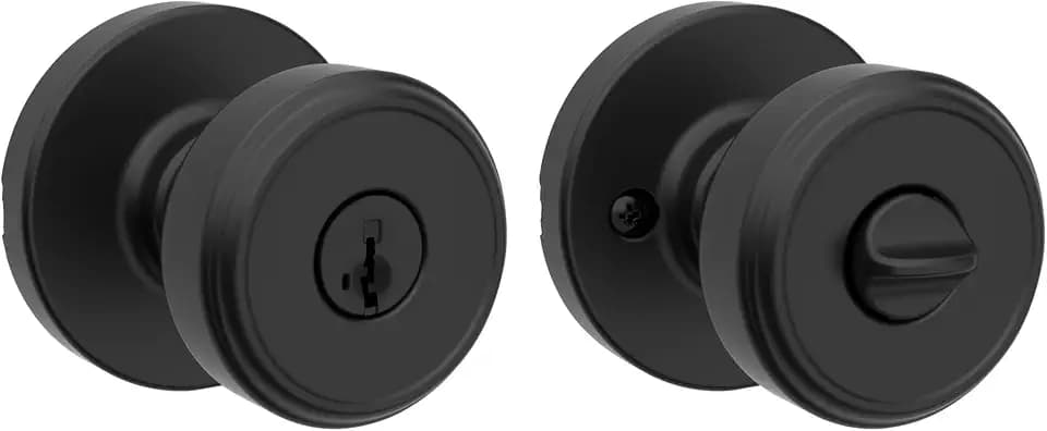 Kwikset Maven Front Door Knob with Lock and Key, SmartKey, Matte Black