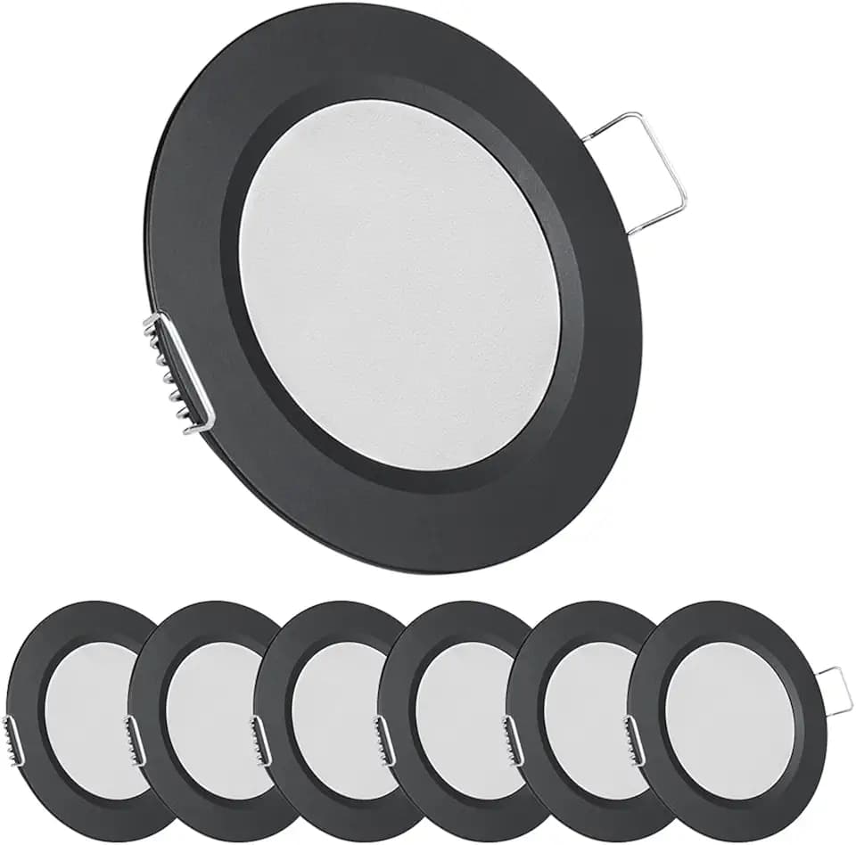 acegoo 6er Set 12V Einbaustrahler Wohnmobil LED Ultra Flach Einbauleuchten Spots Loch 57-64mm 2,5W 215LM Dimmbar Einbauspots Warmweiß für Boot Wohnwagen Möbel Schrank, 3000K Schwarz