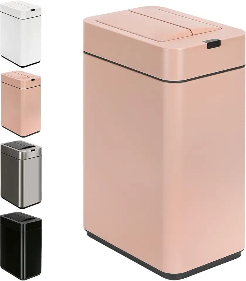 SYNCVIBE Slim Bathroom Trash Can, 2.6 Gallon, Butterfly Sensor Lid, Pink
