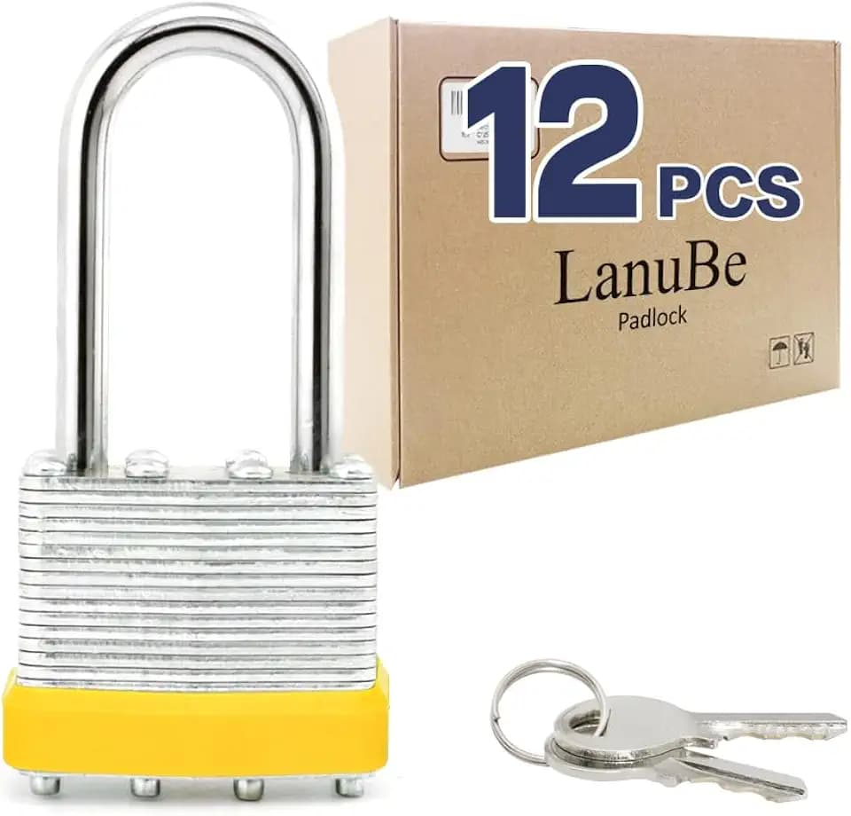 LanuBe Laminated Keyed Alike Padlock 12 Pack 1.6-in Wide Long Shackle
