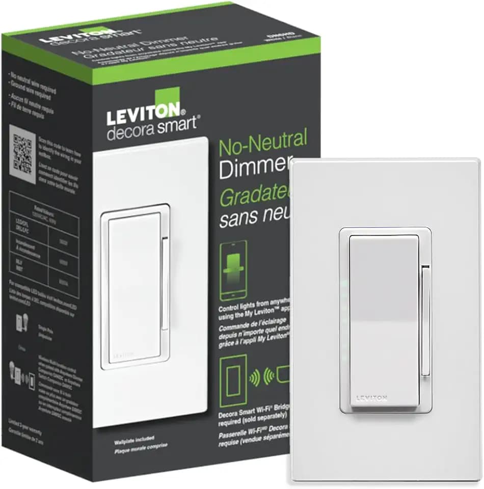 Leviton No-Neutral Decora Smart Dimmer Switch, DN6HD-1RW, White