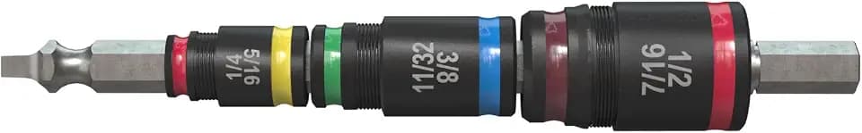 Malco 7-in-1 C-RHEX Flip Bit Socket Set with 3 cleanable, reversible, and stackable, color-coded sockets featuring an ultra-powerful magnet and a #2 Robertson (square) integrated driver head. Impact