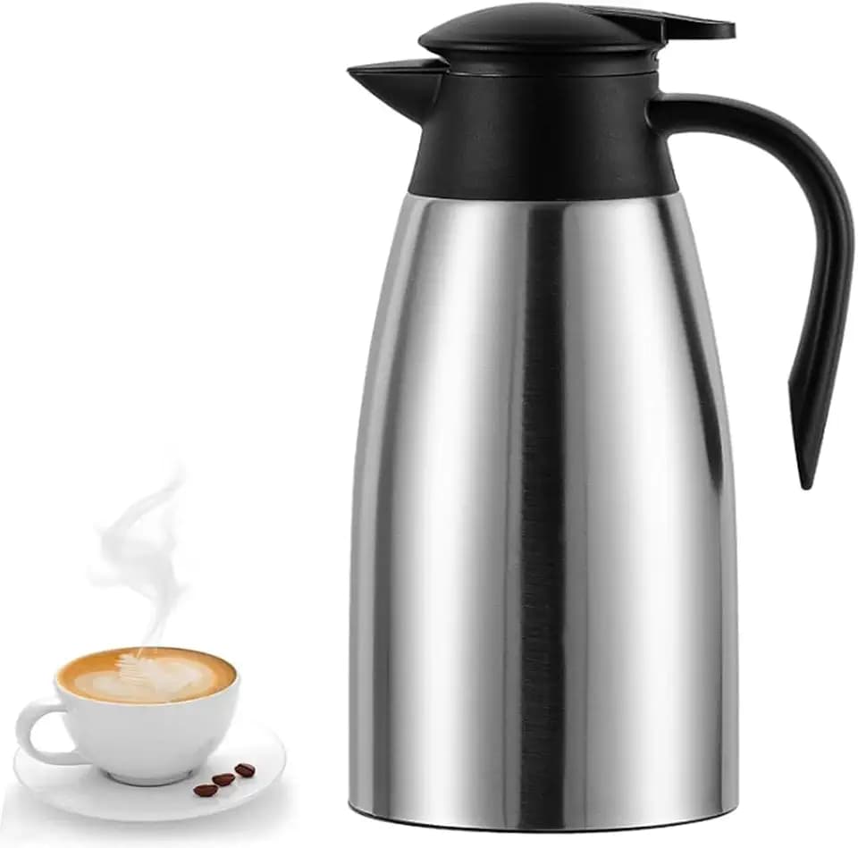 70 oz Thermal Coffee Carafe Stainless Steel, Insulated Coffee Carafe - Double Walled Vacuum Coffee Thermos Water Beverage Dispenser for Keeping12 Hour Hot/24 Hour Cold Water, Thermal carafe (Silver)