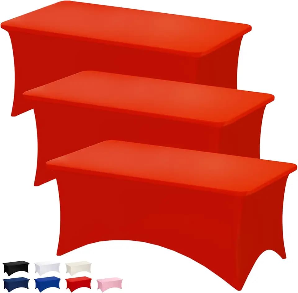 Fixwal 3 Pack 8FT Red Tablecloth Rectangle Spandex Fitted Table Cover