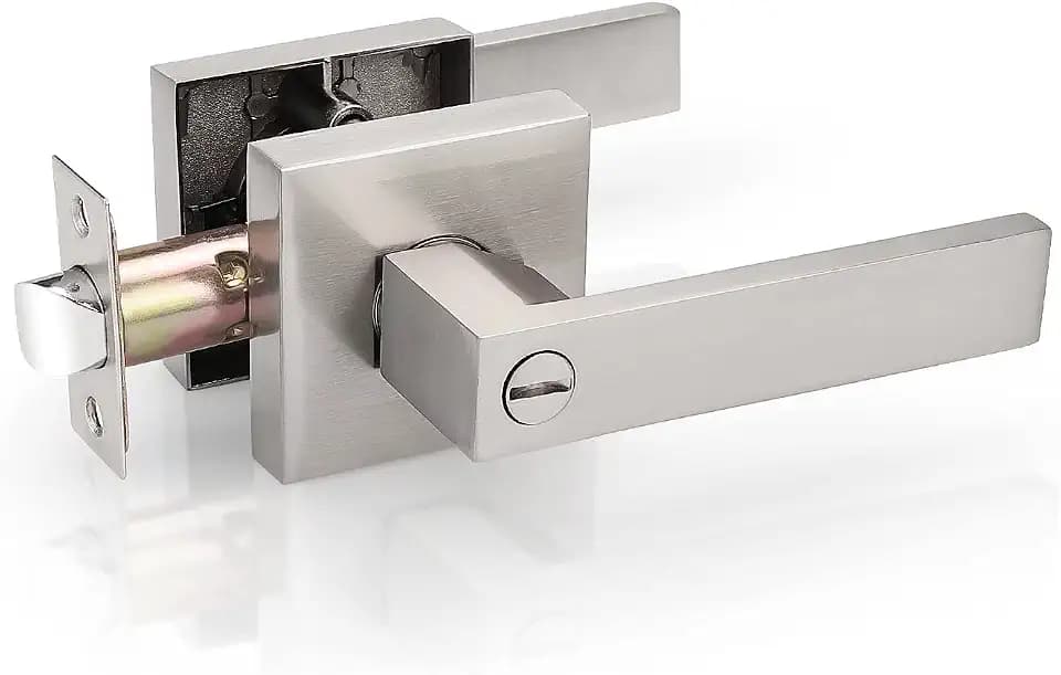 Probrico 1 Pack Satin Nickel Door Handles Privacy Door Levers, Heavy Duty Door Locks for Bed and Bath Interior Keyless Locksets Knobs