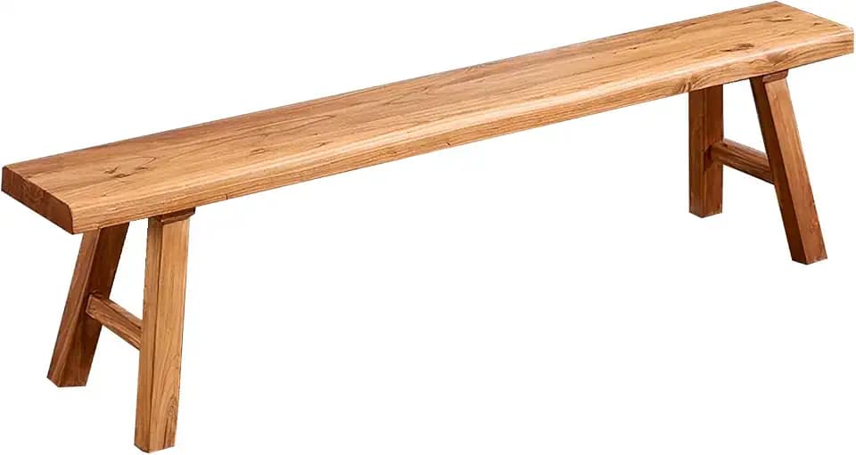 55.2in Wood Bench Indoor – Rustic Farmhouse Entryway Bench, Skinny Bench Design, Made of Extra-Thick Solid Wood, Perfect for Dining Room, Hallway, or End of Bed